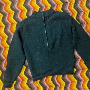 L Vintage 60s 70s Mr. Knits Shetland Wool Sweater 1/4 Zip Pullover Green USA h17